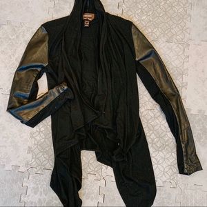 Leather Sleeve Drapey Cardigan